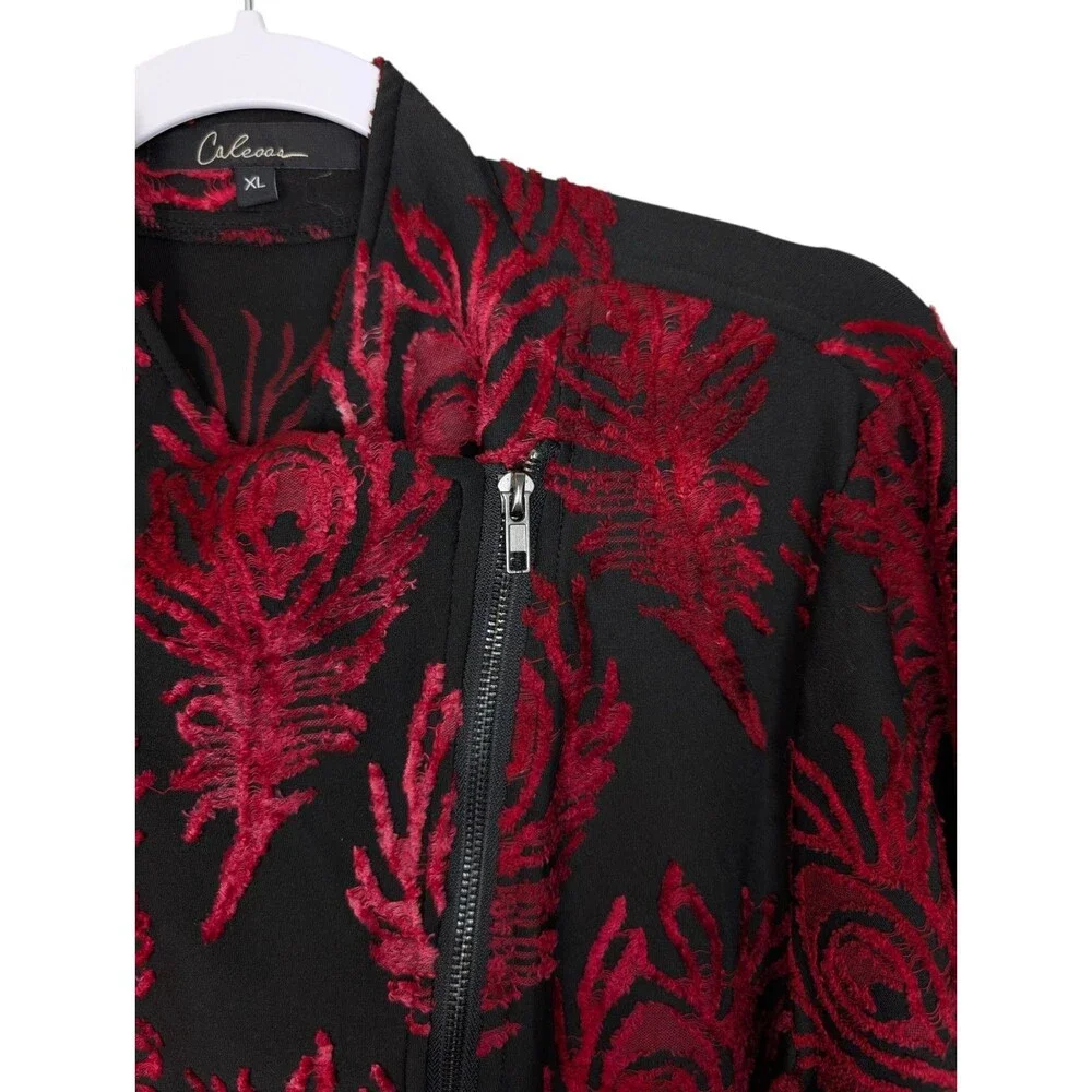 Calessa Embroidered Asymmetric Zip Stretch Jacket Top Size XL